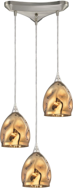 Niche 3 Light Pendant In Satin Nickel and Polished Gold Glass