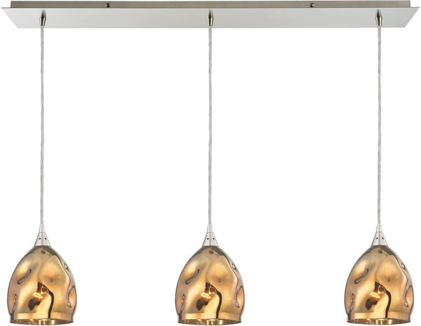 Niche 3 Light Pendant In Satin Nickel and Polished Gold Glass