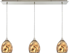 Niche 3 Light Pendant In Satin Nickel and Polished Gold Glass