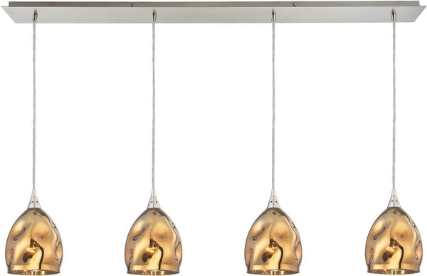 Niche 4 Light Pendant In Satin Nickel and Polished Gold Glass