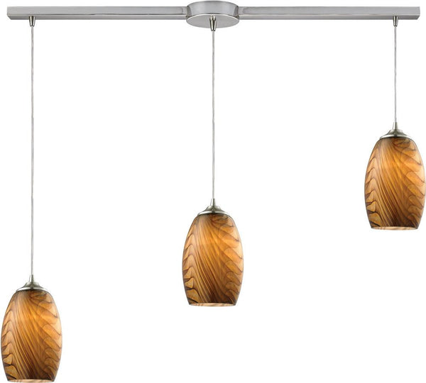 Tidewaters 3 Light Pendant In Satin Nickel and Seagrass