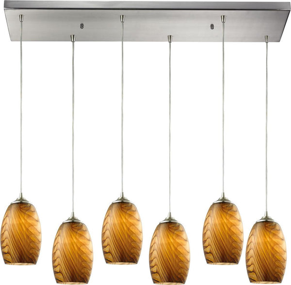 Tidewaters 6 Light Pendant In Satin Nickel and Seagrass