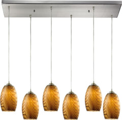 Tidewaters 6 Light Pendant In Satin Nickel and Seagrass