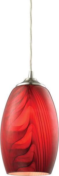 Tidewaters 1 Light Pendant In Satin Nickel and Ruby Glass