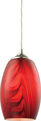 Tidewaters 1 Light Pendant In Satin Nickel and Ruby Glass