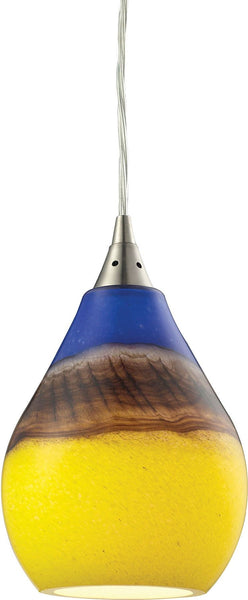 Dunes 1 Light Pendant In Satin Nickel and Sunscape Glass
