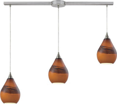 Dunes 3 Light Pendant In Satin Nickel and Shadow Glass