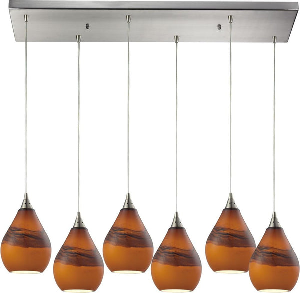 Dunes 6 Light Pendant In Satin Nickel and Shadow Glass