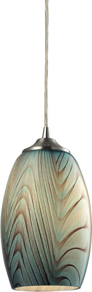 Tidewaters 1 Light Pendant In Satin Nickel and Seafoam Glass
