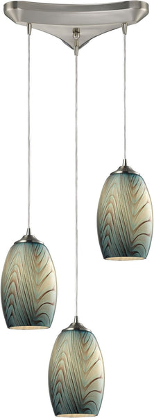 Tidewaters 3 Light Pendant In Satin Nickel and Seafoam Glass