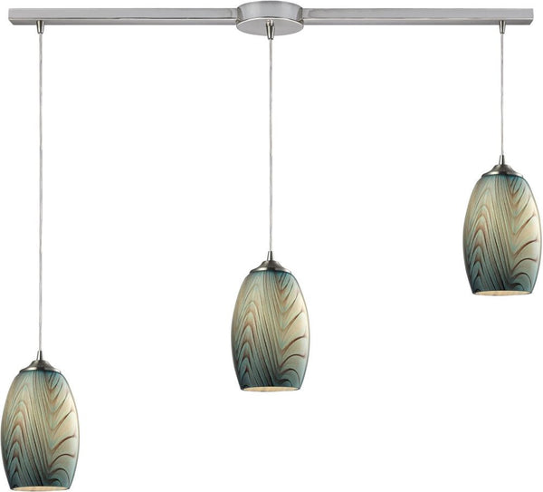 Tidewaters 3 Light Pendant In Satin Nickel and Seafoam Glass