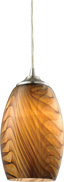 Tidewaters 1 Light Pendant In Satin Nickel and Amber Glass