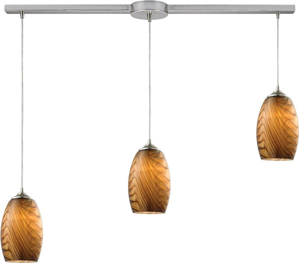 Tidewaters 3 Light Pendant In Satin Nickel and Amber Glass