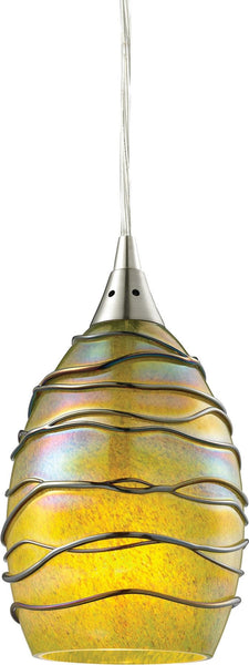 Vines 1 Light Pendant In Satin Nickel and Charteuse Glass