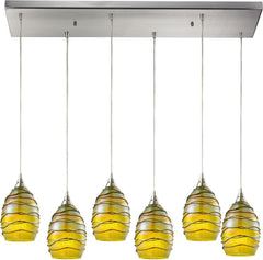 Vines 6 Light Pendant In Satin Nickel and Charteuse Glass