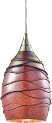 Vines 1 Light Pendant In Satin Nickel and Rhubarb Glass
