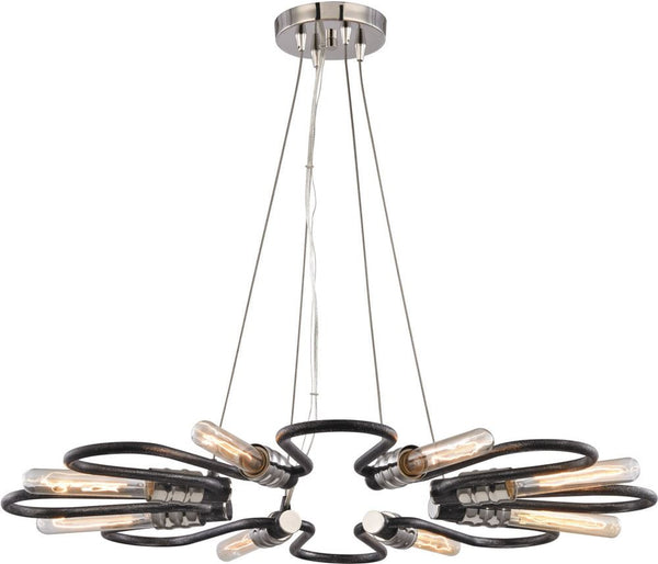 Continuum 8 Light Chandelier In Silvered Graphite With Polished Nickel Accents