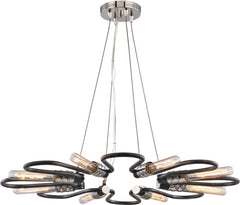 Continuum 8 Light Chandelier In Silvered Graphite With Polished Nickel Accents
