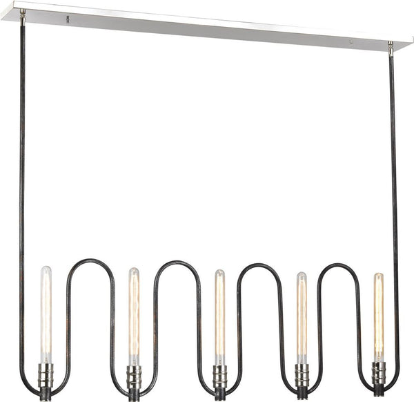Continuum 5 Light Chandelier In Silvered Graphite With Polished Nickel Accents