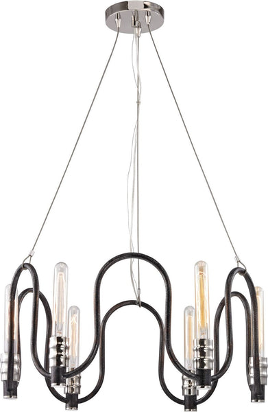 Continuum 6 Light Chandelier In Silvered Graphite With Polished Nickel Accents