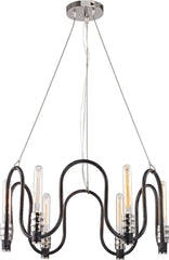 Continuum 6 Light Chandelier In Silvered Graphite With Polished Nickel Accents