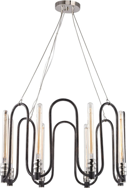 Continuum 8 Light Chandelier In Silvered Graphite With Polished Nickel Accents