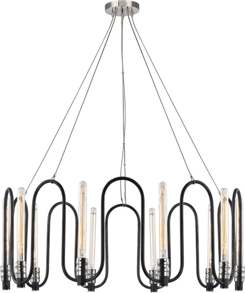 Continuum 10 Light Chandelier In Silvered Graphite With Polished Nickel Accents