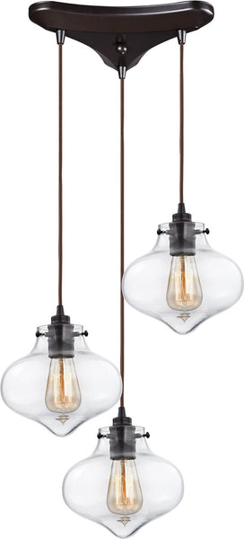 Kelsey 3 Light Pendant In Oil Rubbed Bronze and Clear Glass
