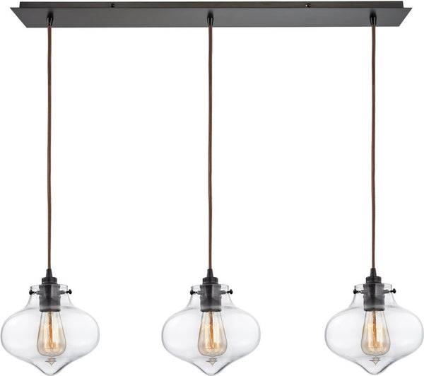 Kelsey 3 Light Pendant In Oil Rubbed Bronze and Clear Glass