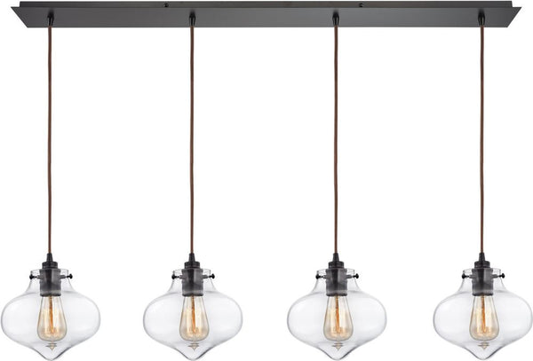 Kelsey 4 Light Pendant In Oil Rubbed Bronze and Clear Glass