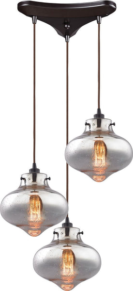 Kelsey 3 Light Pendant In Oil Rubbed Bronze and Mercury Glass