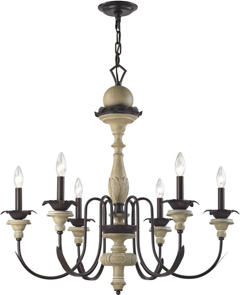 Channery Point 6 Light Chandelier In Aged Cream and Oil Rubbed Bronze