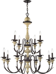 Channery Point 12 Light Chandelier In Aged Cream and Oil Rubbed Bronze