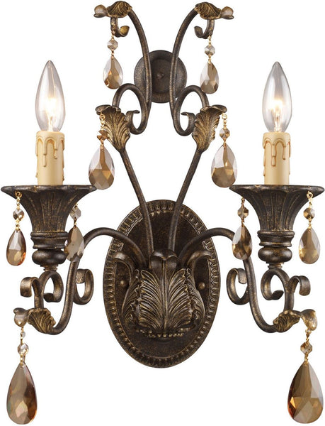 Rochelle 2 Light Sconce In Weathered Mahogany and Amber Crystal