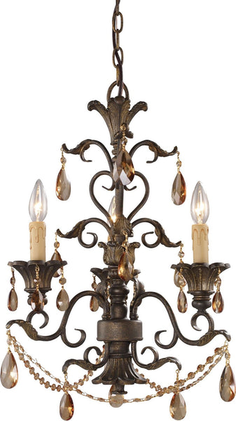Rochelle 3 Light Chandelier In Weathered Mahogany and Amber Crystal