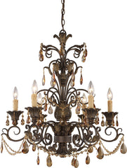 Rochelle 6 Light Chandelier In Weathered Mahogany and Amber Crystal