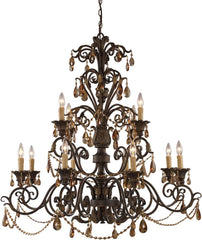 Rochelle 12 Light Chandelier In Weathered Mahogany and Amber Crystal