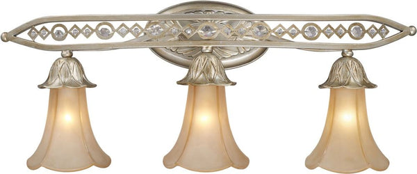 Chelsea 3 Light Vanity In Aged Silver and Beige Frosted Glass