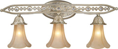 Chelsea 3 Light Vanity In Aged Silver and Beige Frosted Glass