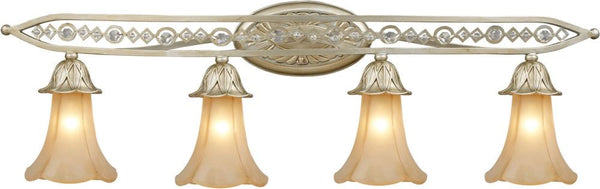 Chelsea 4 Light Vanity In Aged Silver and Beige Frosted Glass