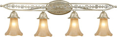 Chelsea 4 Light Vanity In Aged Silver and Beige Frosted Glass