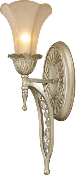 Chelsea 1 Light Wall Sconce In Aged Silver and Beige Frosted Glass