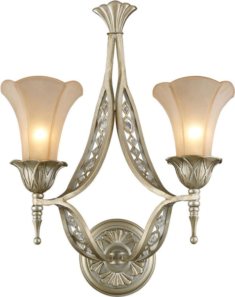 Chelsea 2 Light Wall Sconce In Aged Silver and Beige Frosted Glass