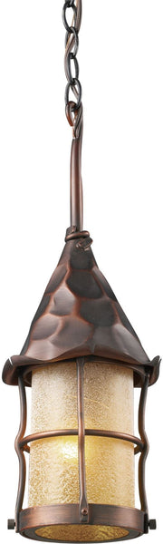 Rustica 1 Light Outdoor Pendant In Antique Copper and Amber Scavo Glass