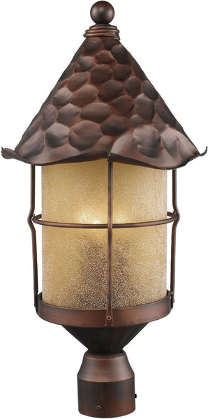 Rustica 3 Light Outdoor Post Lamp In Antique Copper and Amber Scavo Glass