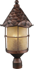 Rustica 3 Light Outdoor Post Lamp In Antique Copper and Amber Scavo Glass