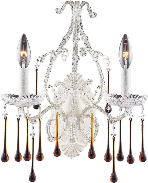 Opulence 2 Light Wall Sconce In Antique White and Amber Crystal