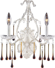 Opulence 2 Light Wall Sconce In Antique White and Amber Crystal