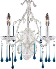 Opulence 2 Light Wall Sconce In Antique White and Aqua Crystal