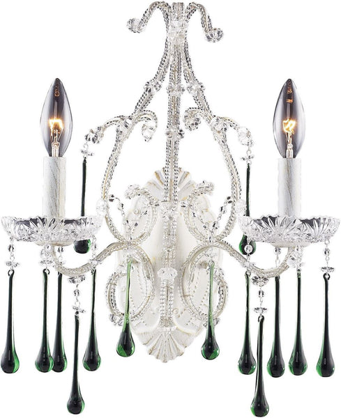 Opulence 2 Light Wall Sconce In Antique White and Lime Crystal